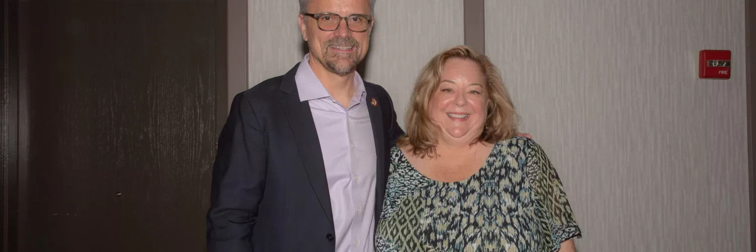 At the conference in Toledo, Ohio on June 30, 2022, from left to right:  Former SGAA President David Judson, 2017-2022, and current SAMA President Libby Hintz.  Photo credit: Kyle J. Mickelson