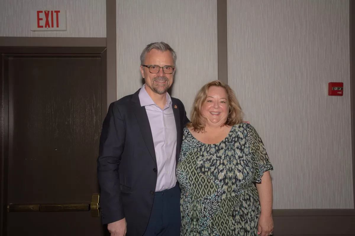 At the conference in Toledo, Ohio on June 30, 2022, from left to right:  Former SGAA President David Judson, 2017-2022, and current SAMA President Libby Hintz.  Photo credit: Kyle J. Mickelson
